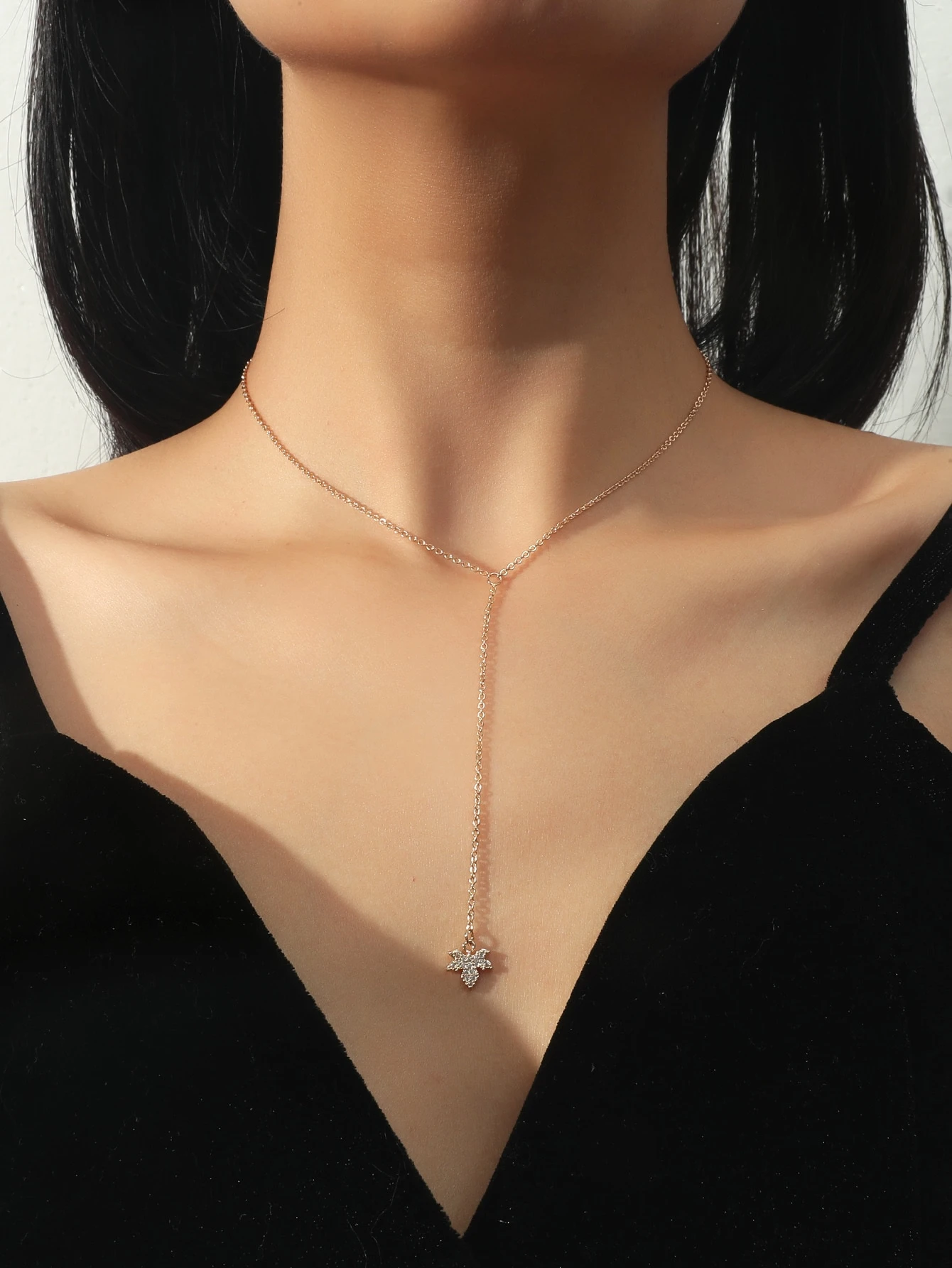 Zircon Maple Leaf Charm Y Lariat Necklace Shein Eur