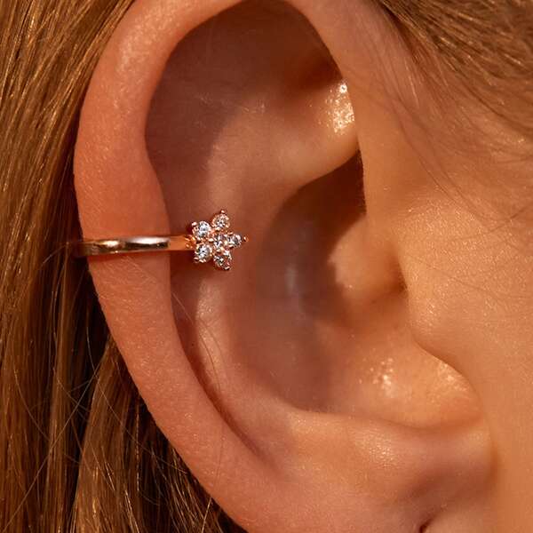 

1pc Rhinestone Decor Ear Cuff, Rose gold