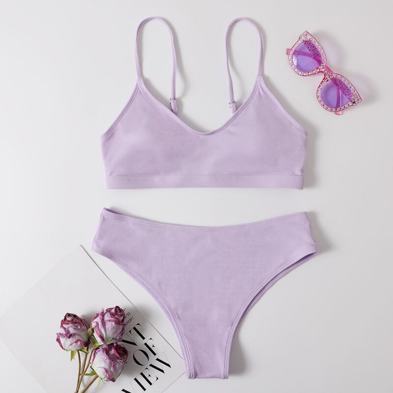 

Solid Rib Bikini Swimsuit, Purple