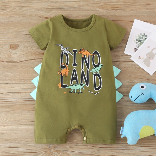 

Baby Boy Dinosaur And Letter Graphic Romper, Army green