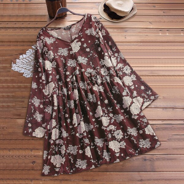 

Plus Floral Print Ruffle Hem Blouse, Multicolor