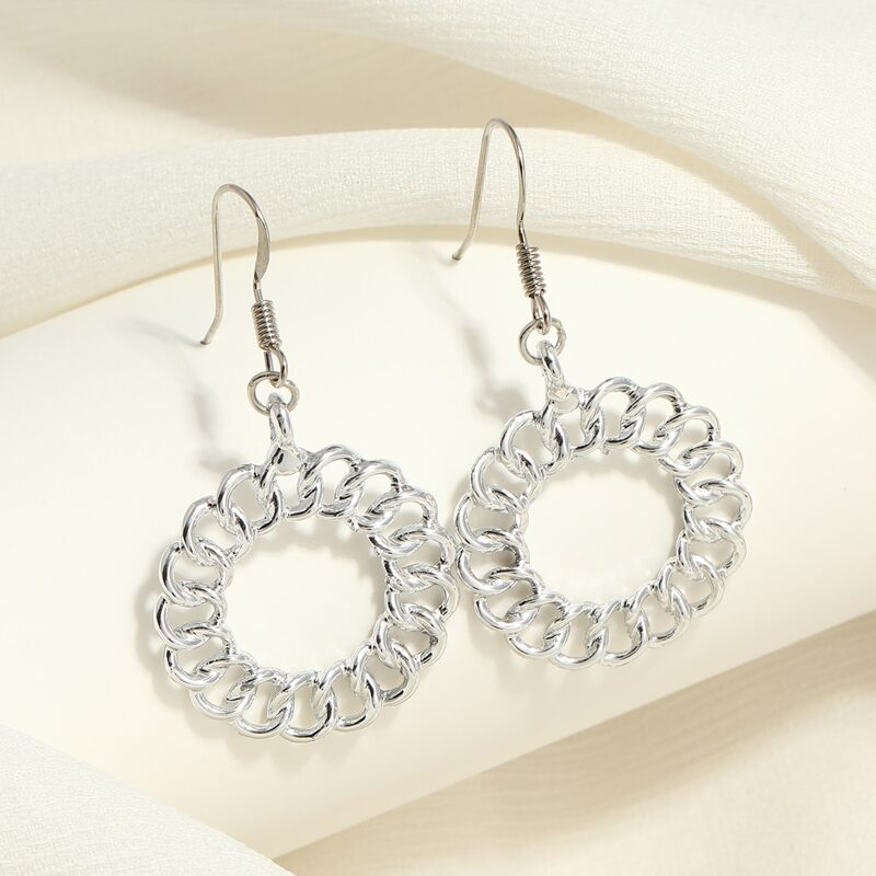 

Chain Ring Drop Earrings, Silver