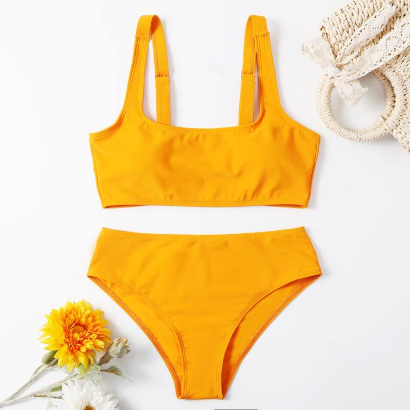 

Solid Tank Bikini Swimsuit, Yellow