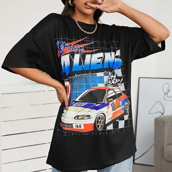 

Letter and Car Print Top, Black
