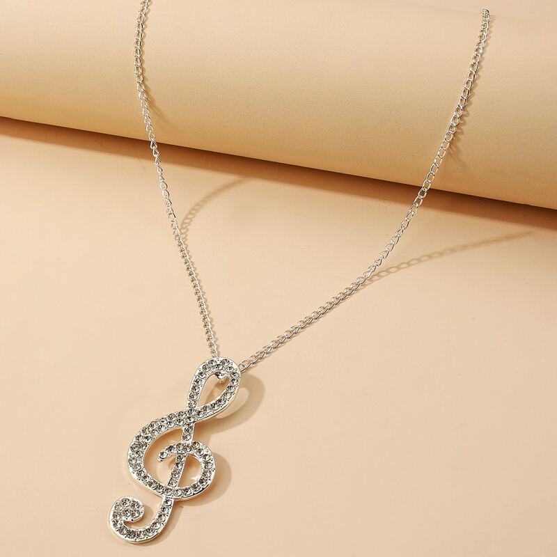 

Rhinestone Musical Note Pendant Necklace, Silver