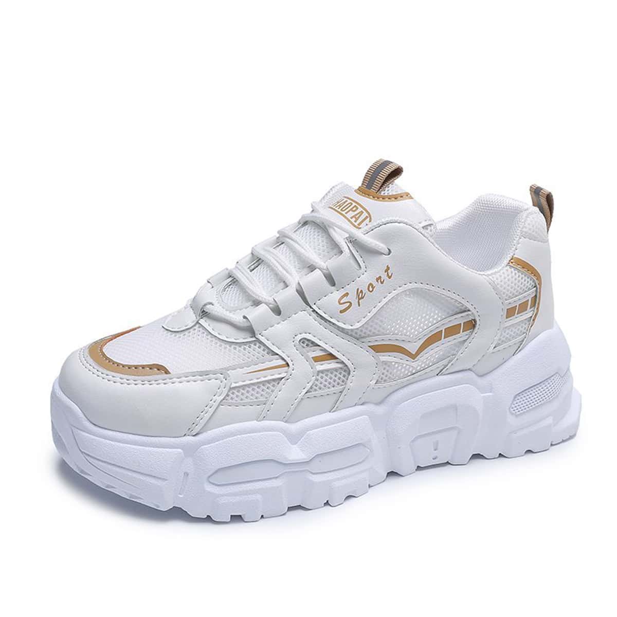 

Lace-up Mesh Chunky Sneakers, White