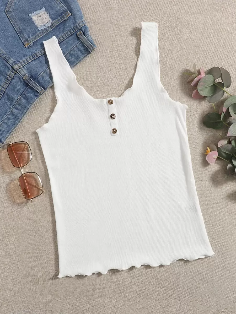 SHEIN EZwear Áo hai dây Xù nhỏ màu trơn Giải trí
