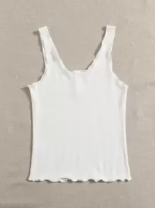 SHEIN EZwear Áo hai dây Xù nhỏ màu trơn Giải trí - trắng - Xem 3