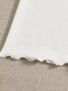 SHEIN EZwear Áo hai dây Xù nhỏ màu trơn Giải trí - trắng - Xem 5