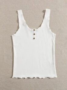 SHEIN EZwear Áo hai dây Xù nhỏ màu trơn Giải trí - trắng - Xem 6
