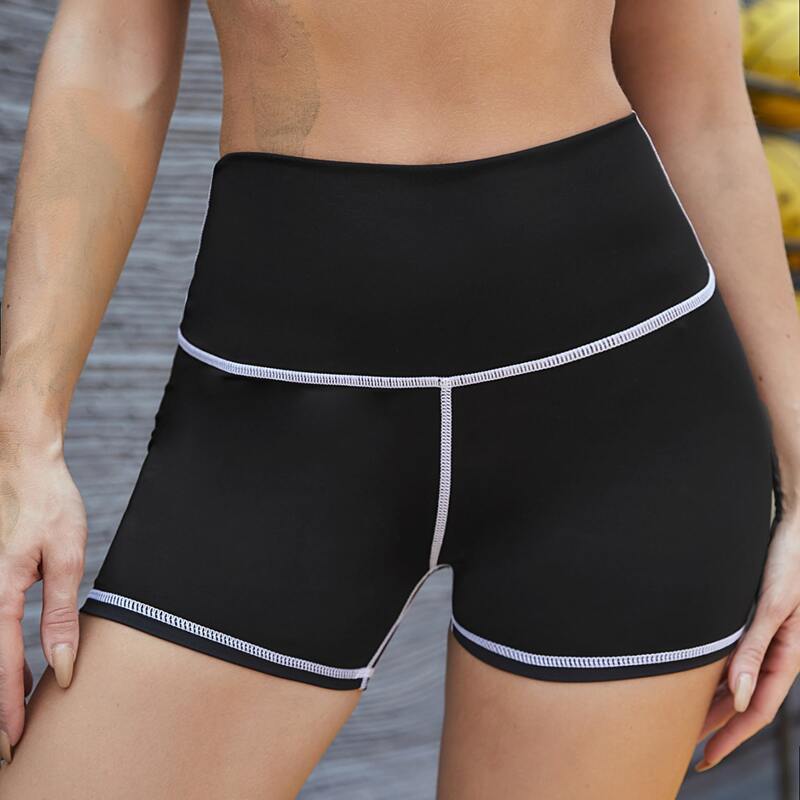

Topstitching Wide Waistband Sports Shorts, Black