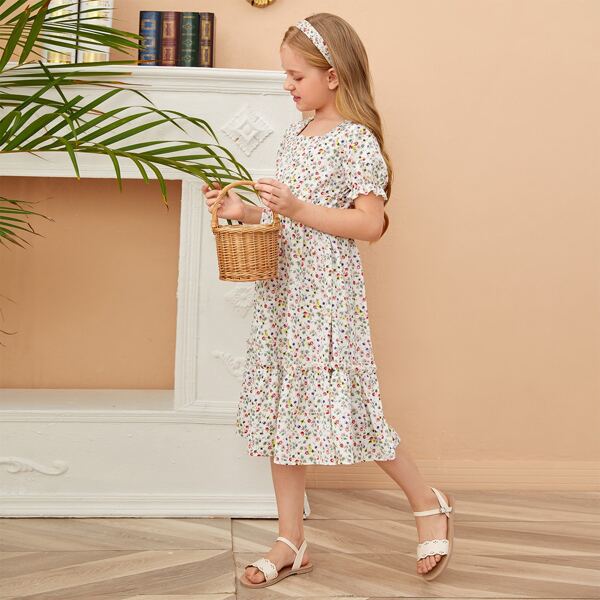 

Girls Square Neck Ditsy Floral Dress, Multicolor