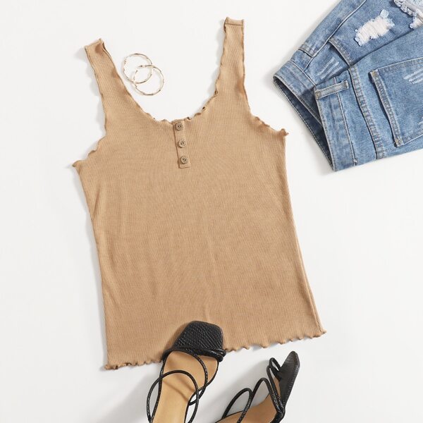 

Button Front Lettuce Edge Tank Top, Khaki