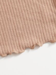 SHEIN EZwear 素色羅紋針織生菜邊背心上衣 - 卡其色 - 查看 5