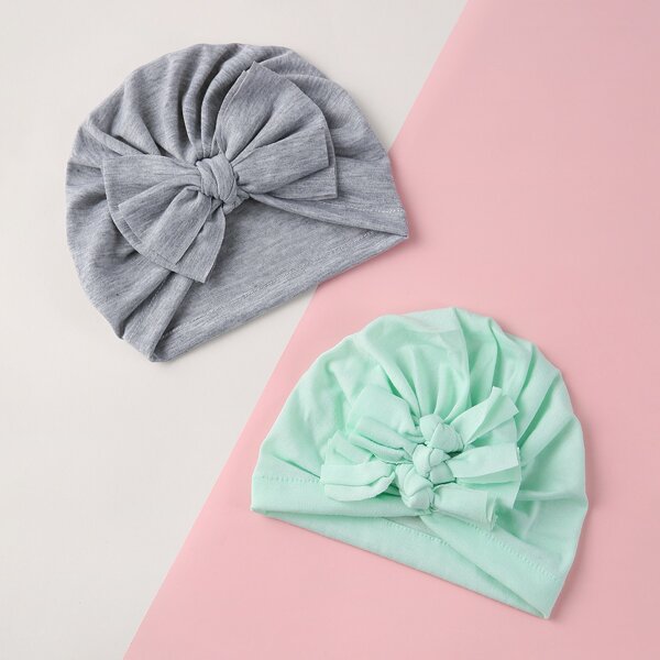

2pcs Baby Bow Decor Hat, Multicolor