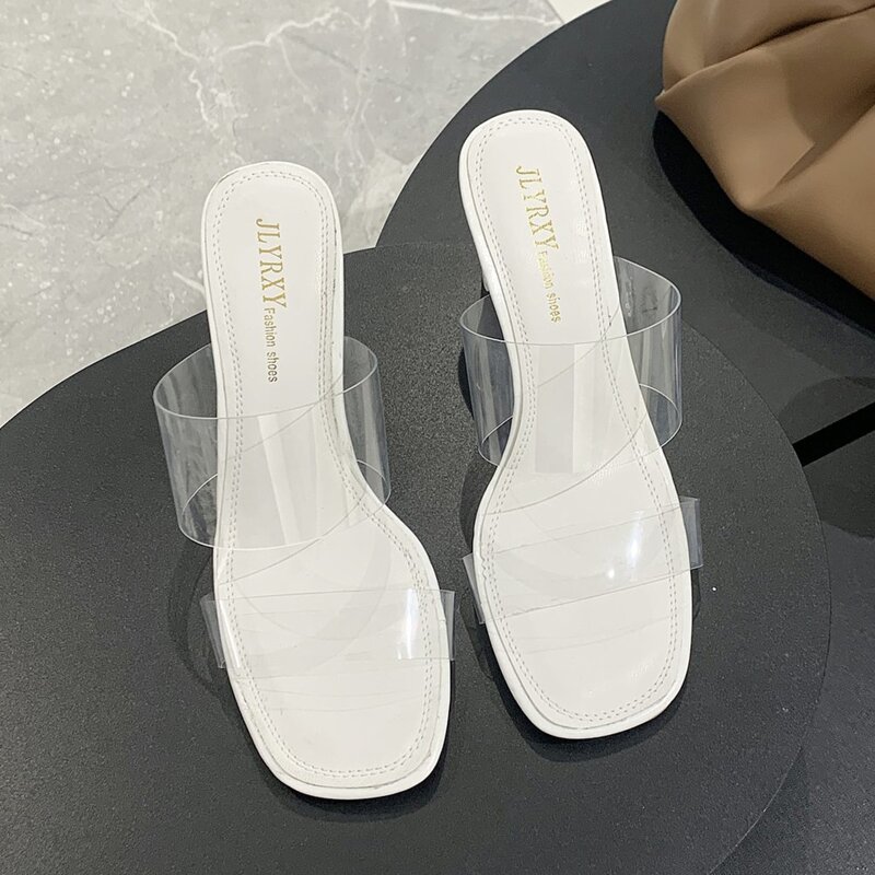 

Clear Strap Chunky Heeled Mules, White clear