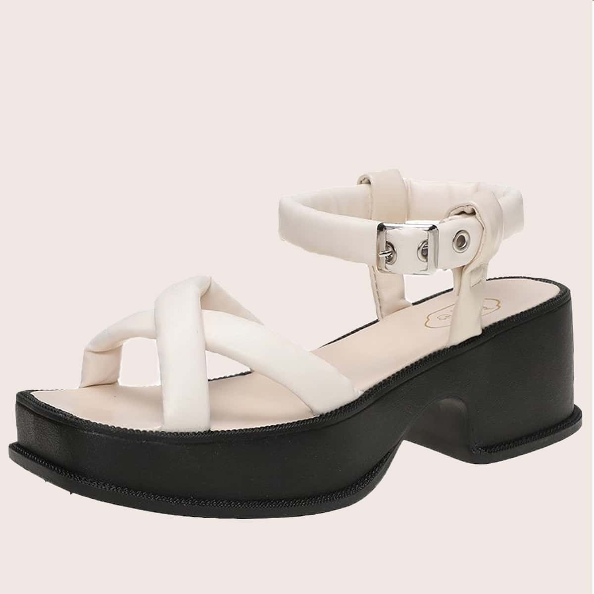 

Criss Cross Ankle Strap Wedge Sandals, Beige