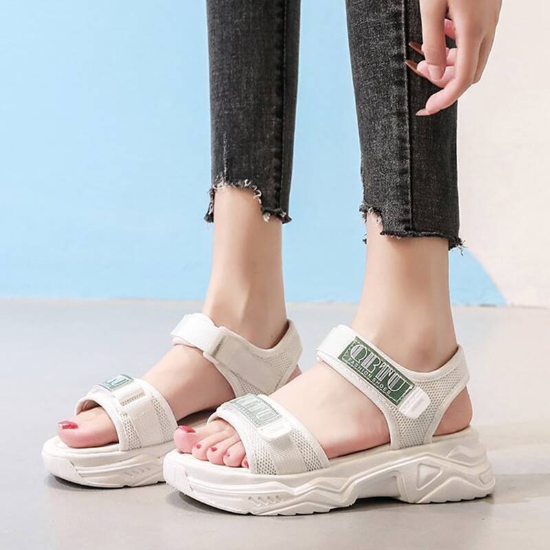 

Letter Velcro Strap Sport Sandals, White