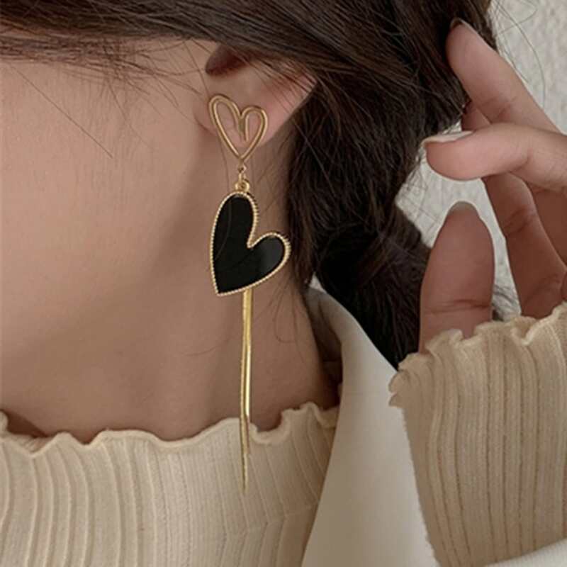 

Heart Drop Earrings, Gold
