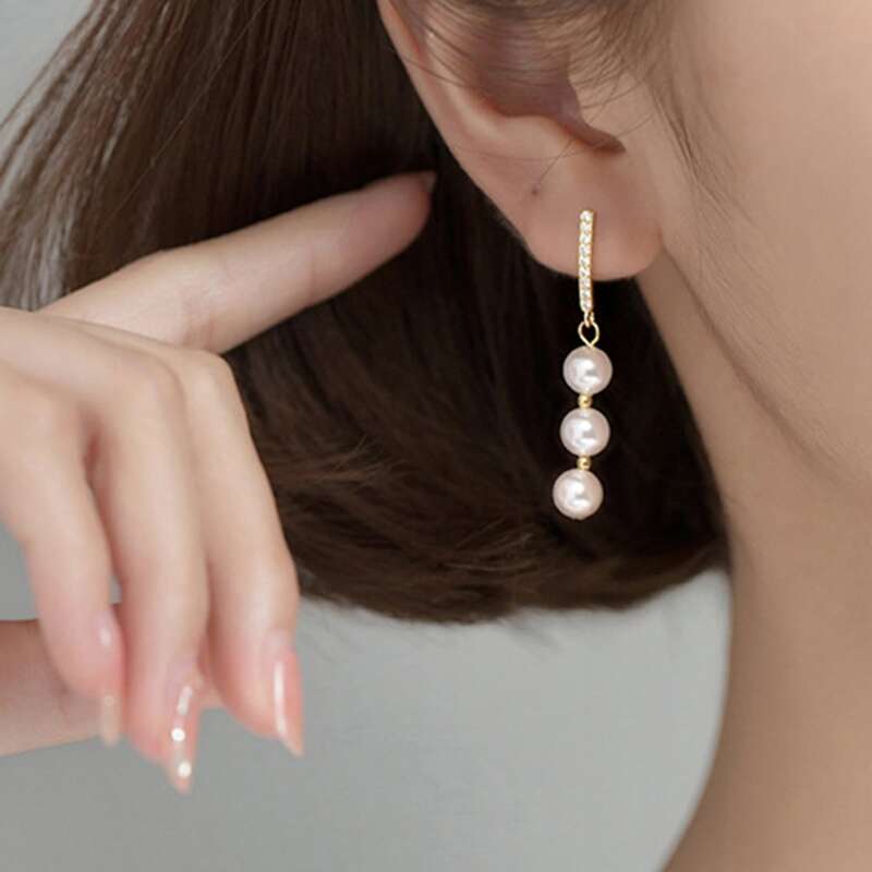 

Rhinestone & Faux Pearl Drop Earrings, Gold
