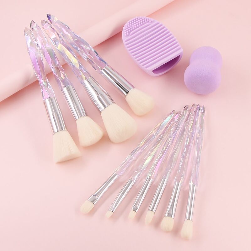 

12pcs Clear Handle Makeup Brush Set, Multicolor
