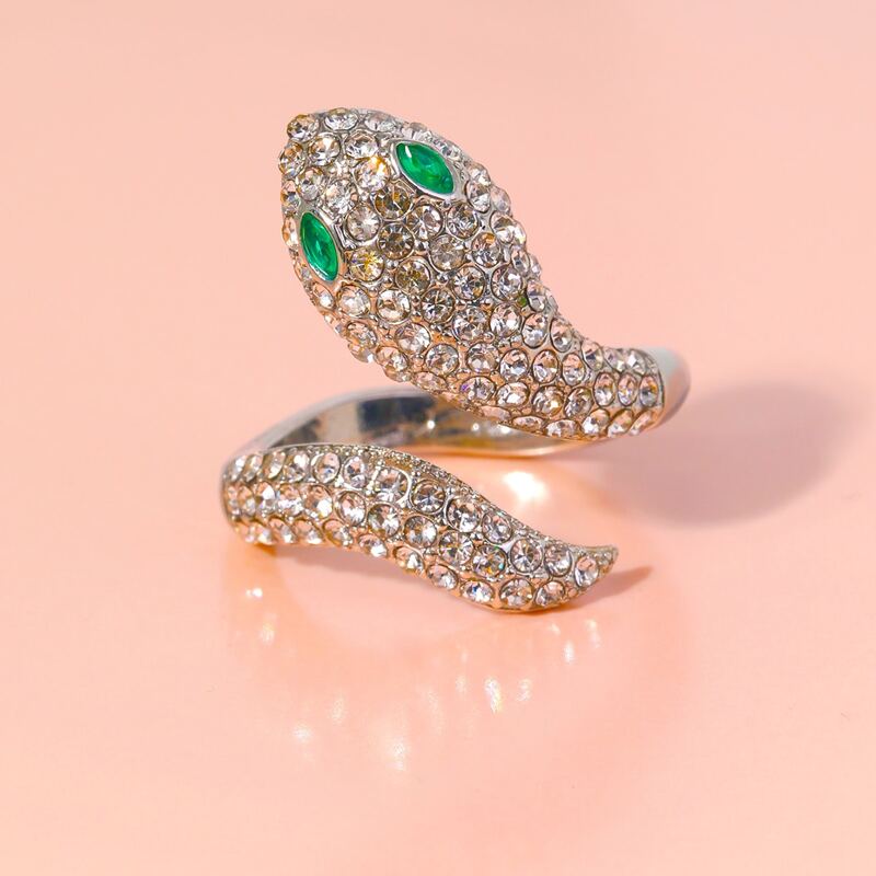 

Rhinestone Snake Cuff Ring, Antique silver