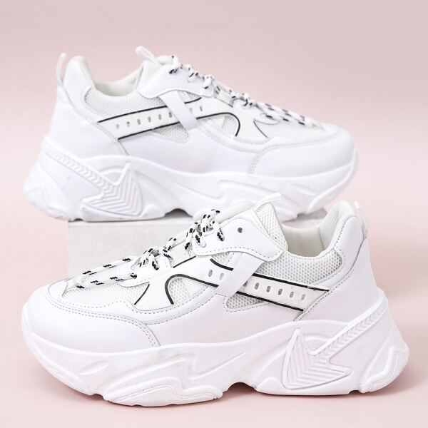 

Lace Up Front Mesh Chunky Sneakers, White