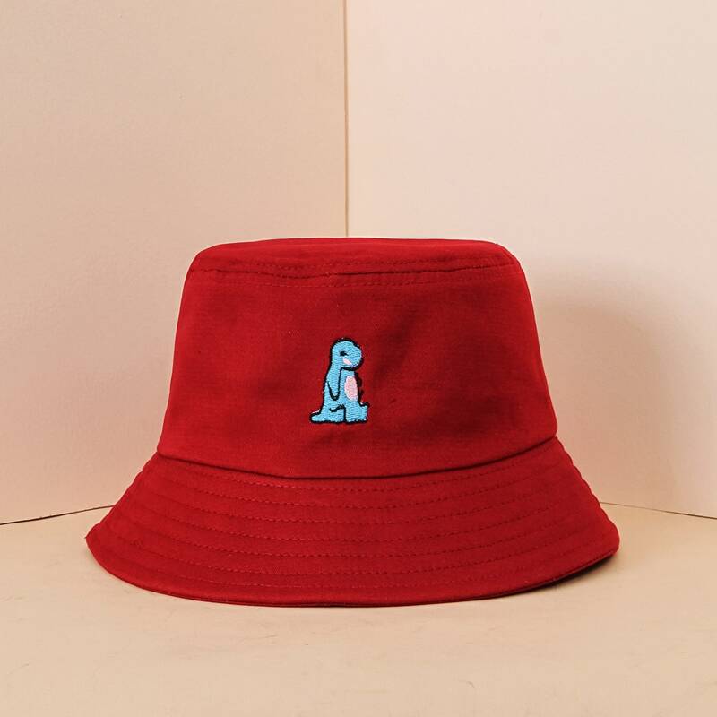 

Cartoon Embroidered Bucket Hat, Red