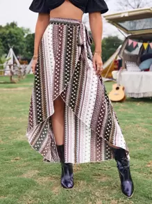 SHEIN VCAY Knot Side Ditsy Floral Wrap Skirt - Multicolor - View 3