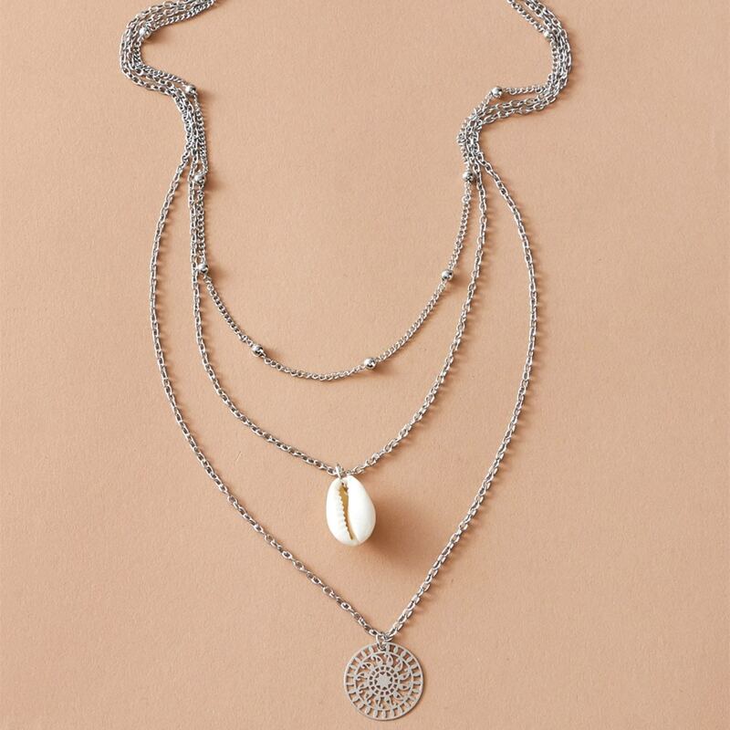 

Shell & Coin Layered Necklace, Silver