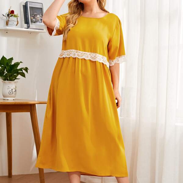 

Plus Contrast Lace Nightdress, Mustard yellow