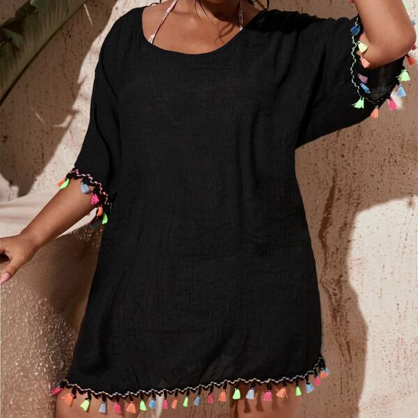 

Plus Tassel Trim Cover Up, Black