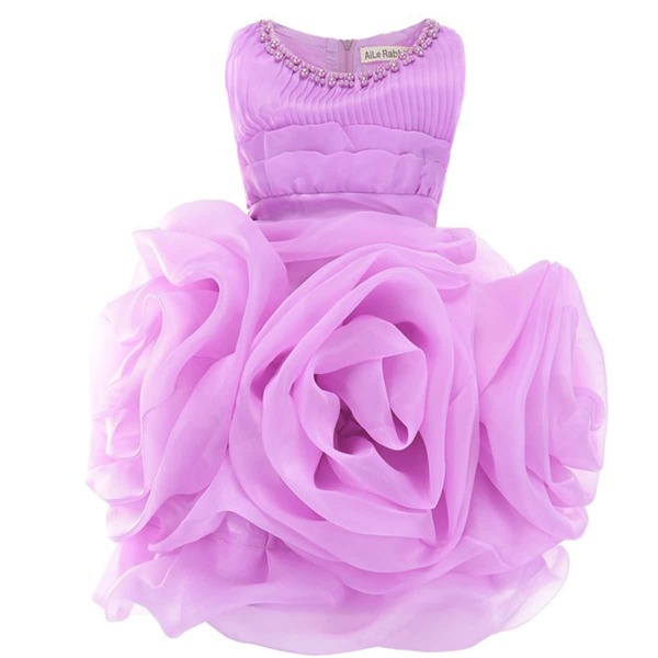 

Toddler Girls Pearls Detail Stereo Flower Gown Dress, Lilac purple