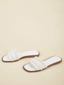 Faux Pearl Decor Braided Slide Sandals