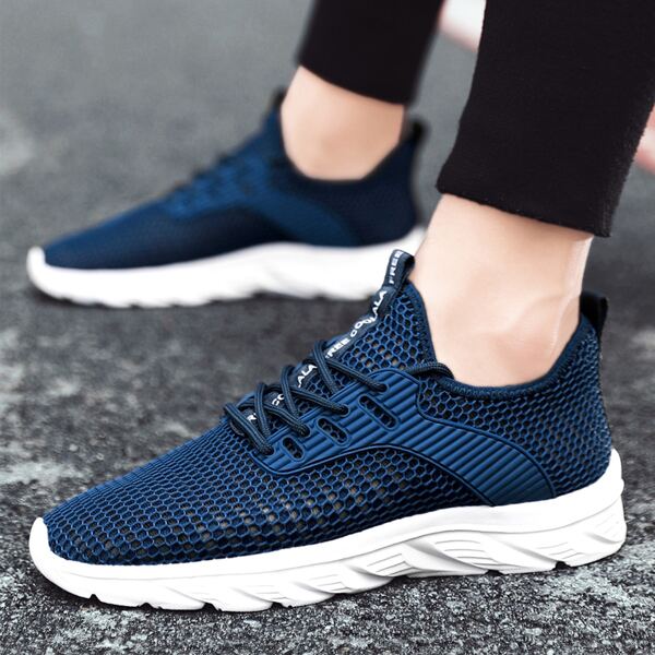 

Lace Up Decor Breathable Sneakers, Blue