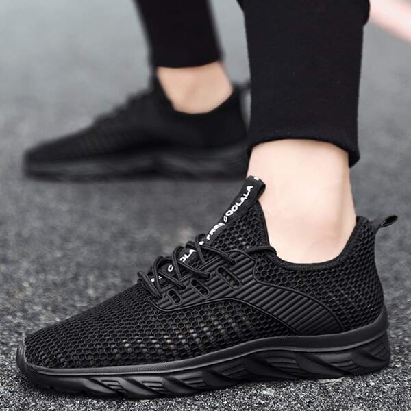 

Lace Up Decor Breathable Sneakers, Black