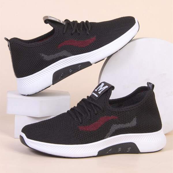 

Lace-Up Front Mesh Panel Sneakers, Black