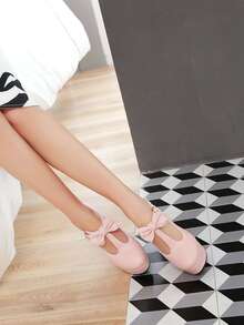 Giày gót Nơ Bướm màu trơn Đúng mốt - Hồng - Xem 2