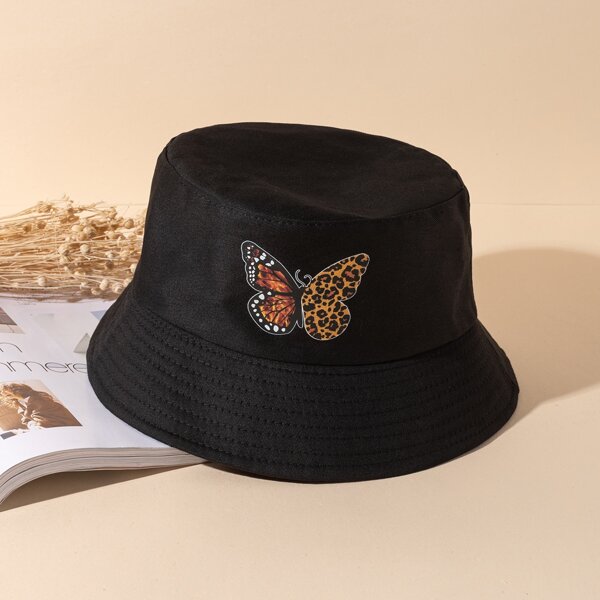 

Butterfly Print Bucket Hat, Black