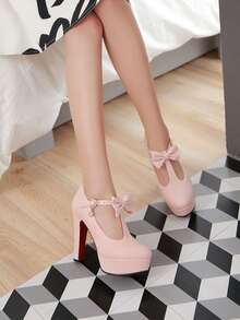 Giày gót Nơ Bướm màu trơn Đúng mốt - Hồng - Xem 4