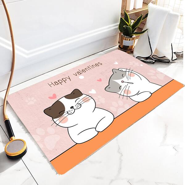 

Cartoon Cat Print Anti-slip Mat, Multicolor