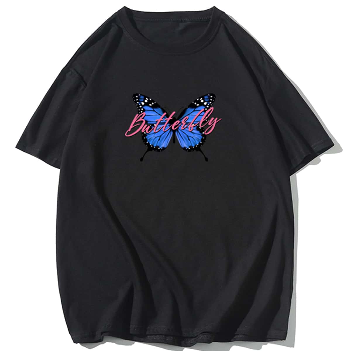 

Men Butterfly & Letter Print Tee, Black