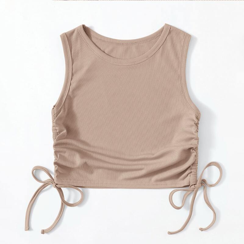 

Solid Drawstring Side Tank Top, Mocha brown