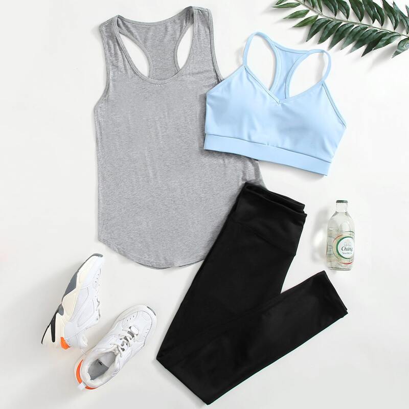 

3 Pack Racer Back Sports Bra & Tank Top & Leggings, Multicolor