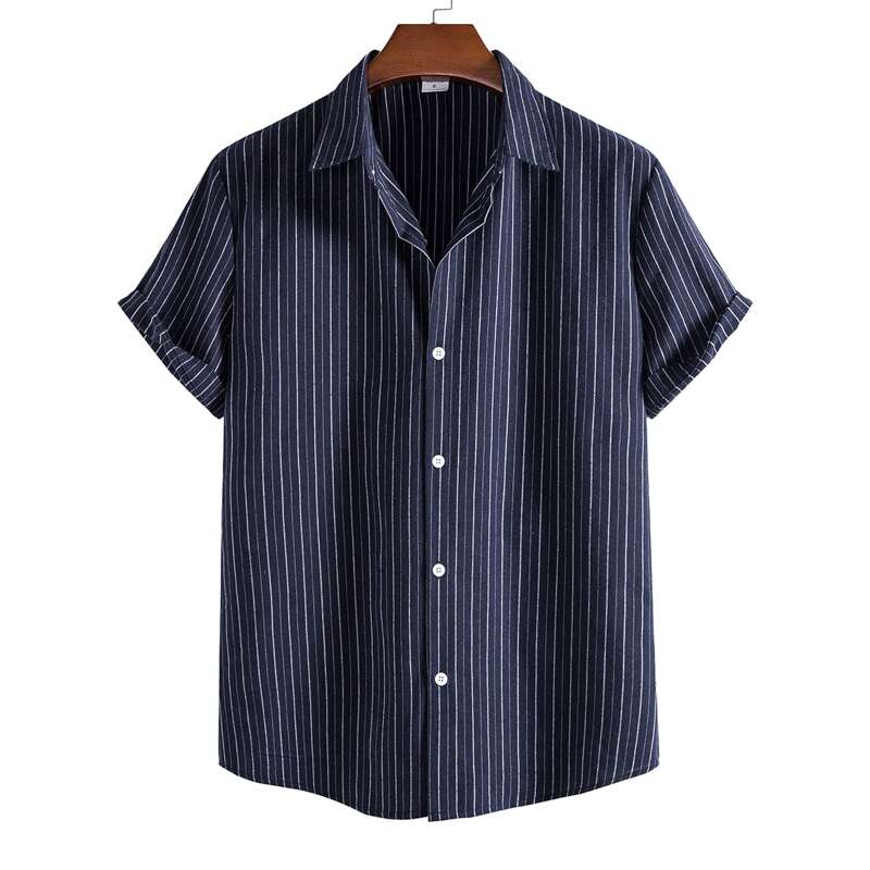 

Guys Striped Button Up Shirt, Navy blue