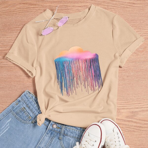 

Plus Cloud Print Short Sleeve Tee, Khaki