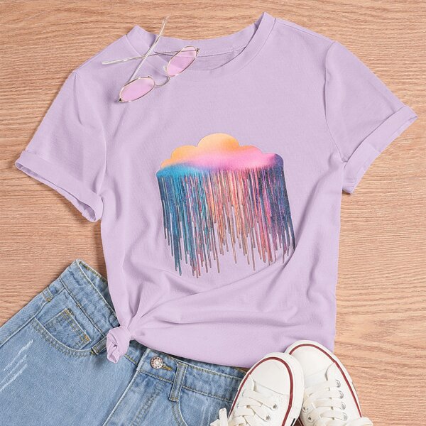 

Plus Cloud Print Short Sleeve Tee, Lilac purple