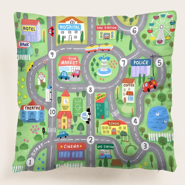 

Cartoon Graphic Kids Cushion Cover Without Filler, Multicolor