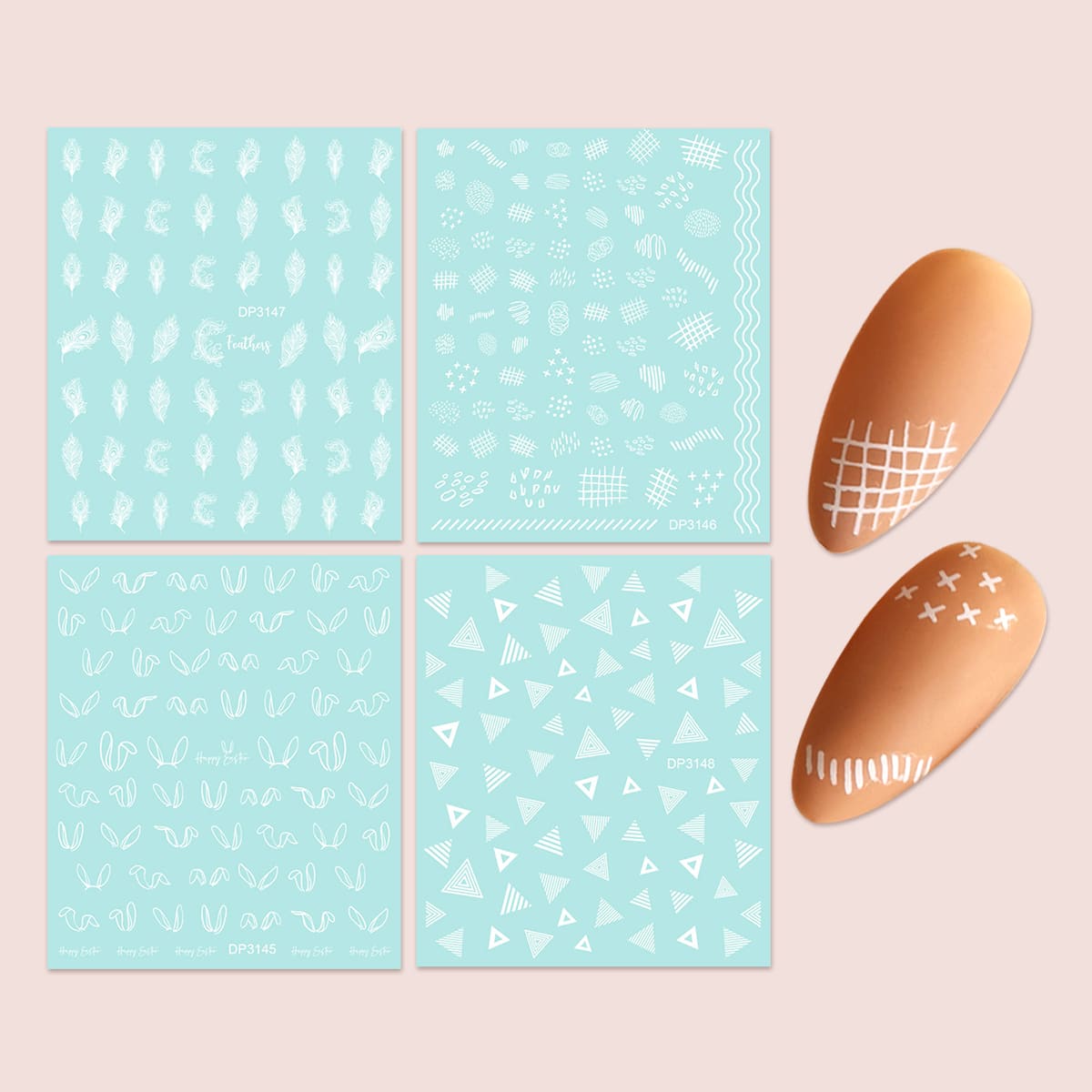 

4sheets Geometric Pattern Nail Art Sticker, White
