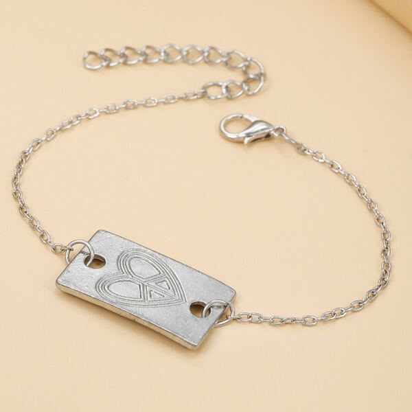 

Heart Detail Geometric Charm Bracelet, Silver